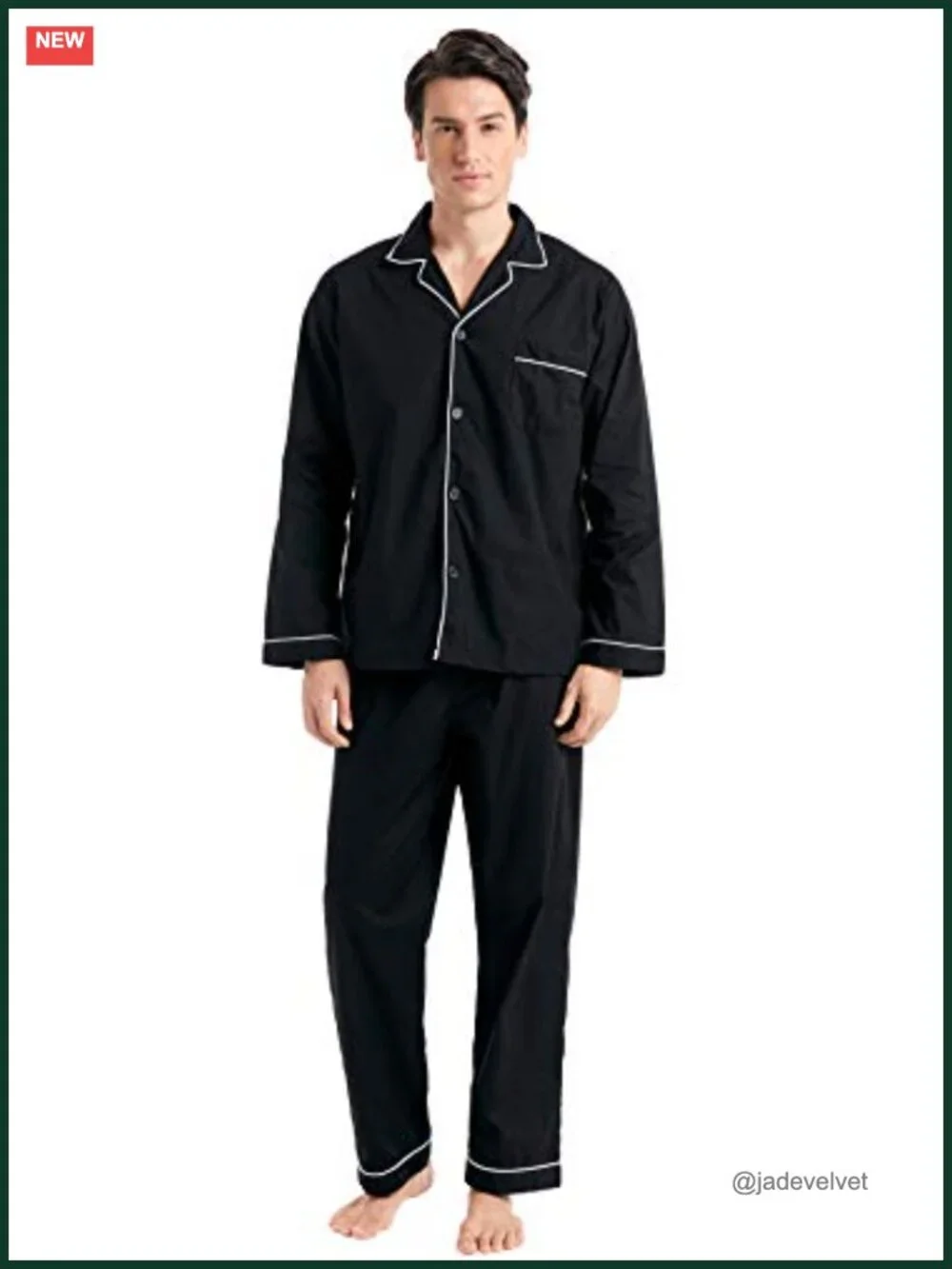 Men's Cotton Pajama Set, Long Sleeve Button-Down Woven Sleepwear